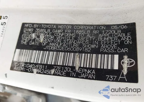 2006 Toyota Corolla Le from USA, damaged, VIN JTDBR32E060089182